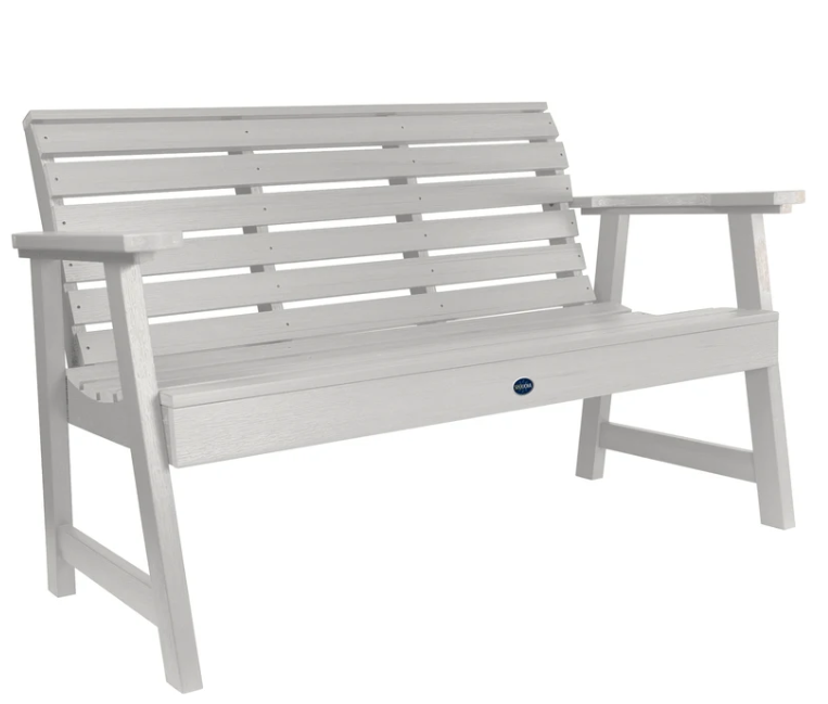 Sequoia 4' garden bench in white on a white background.  