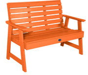 Orange bench with a visible brand logo on a white background