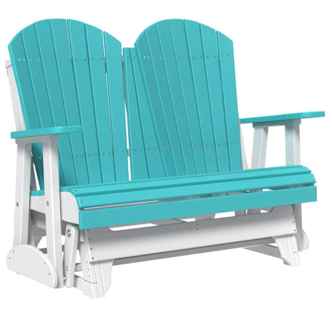 Turquoise and white Adirondack glider on a white background