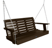 Sequoia porch swing in weathered acorn on a white background.  