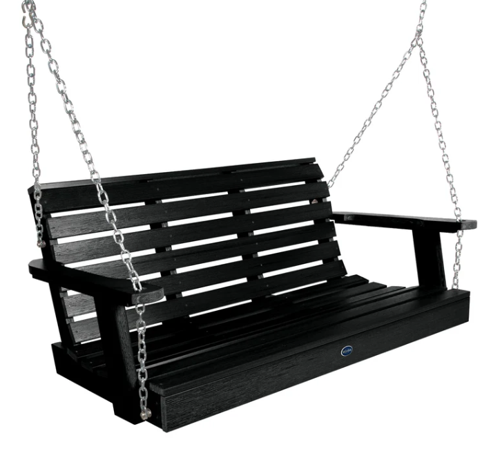 Sequoia 4' porch swing in black on a white background.  