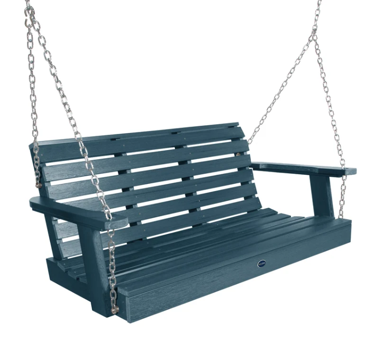 Sequoia 4' porch swing in nantucket blue on a white background.  