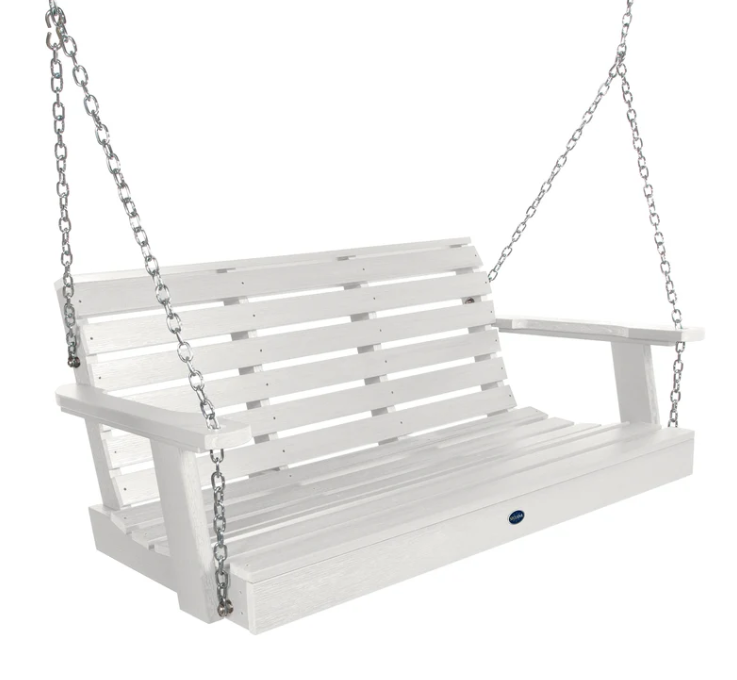 Sequoia 4' porch swing in white on a white background.  
