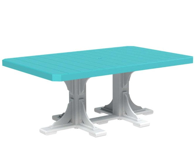 Turquoise table with white legs on a white background