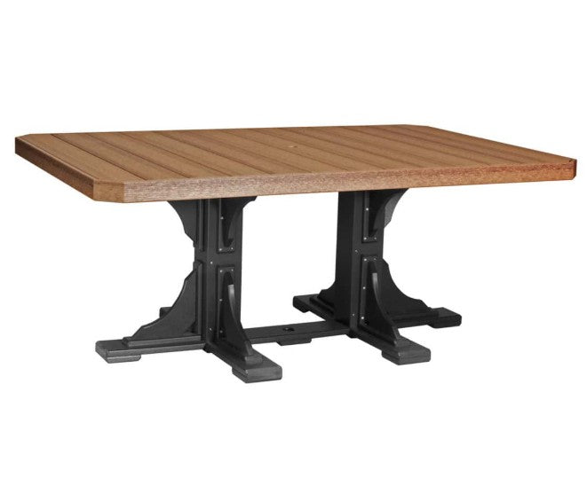 Brown table with black legs on a white background.