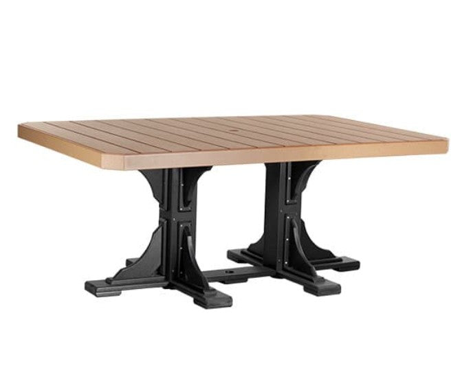 Rectangle table with brown top and black legs on a white background