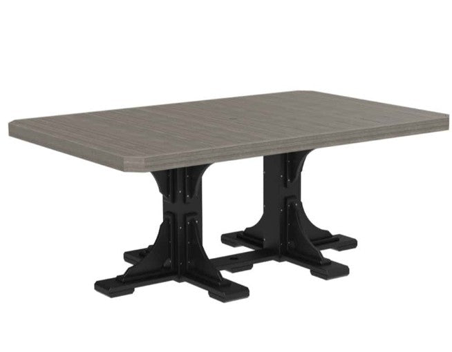 Rectangular table with a gray top and black legs on a white background