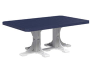 Rectangular table with blue top and white base on a white background