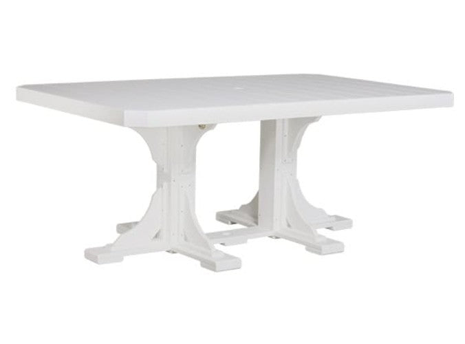 White rectangular table with a pedestal base on a white background