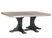 Rectangle table with a beige top and black metal legs on a white background