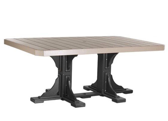Rectangle table with a beige top and black metal legs on a white background