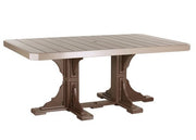 Rectangular outdoor table with a brown base and beige top on a white background