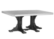Rectangular table with a gray top and black legs on a white background