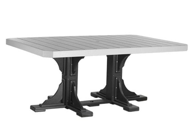 Rectangular table with a gray top and black legs on a white background