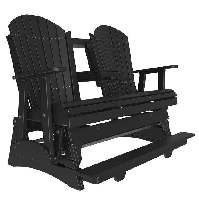 Black Adirondack-style double chair on a white background