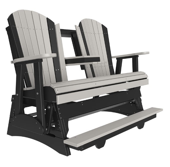 Adirondack glider with black frames and gray seats on a white background