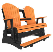 Two-seater glider with orange seats and black backrests on a white background