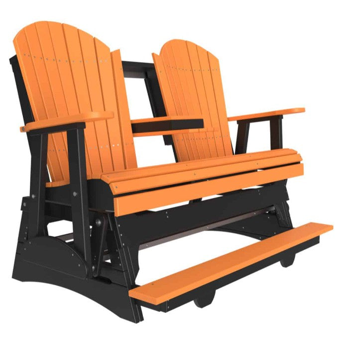 Two-seater glider with orange seats and black backrests on a white background