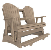 Beige wooden double chair with a footrest on a white background