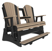 Adirondack glider with beige seats and black frames on a white background