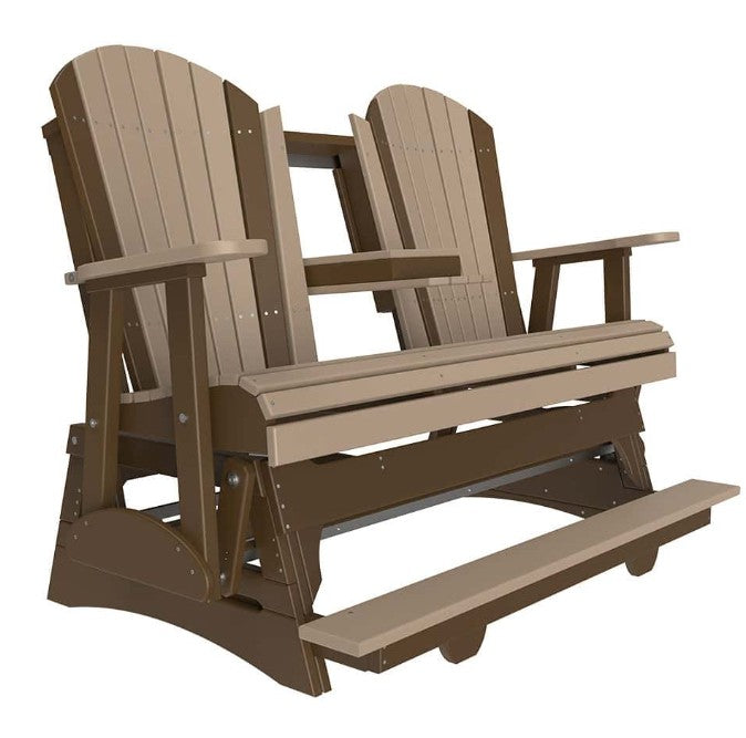 Brown and beige wooden double chair on a white background