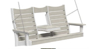 A two-seat porch swing bench shown hanging from metal chains against a plain white background.