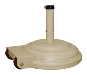 Aged teak umbrella base with wheels
