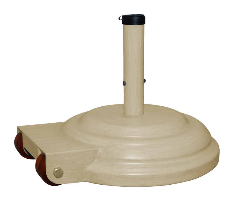 Aged teak umbrella base with wheels