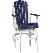 White and blue Adirondack chair on a white background