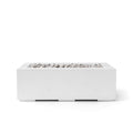 Avera 48-inch rectangular natural concrete fire pit with ivory beach stones on a white background.  