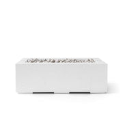 Avera 48-inch rectangular natural concrete fire pit with ivory beach stones on a white background.  