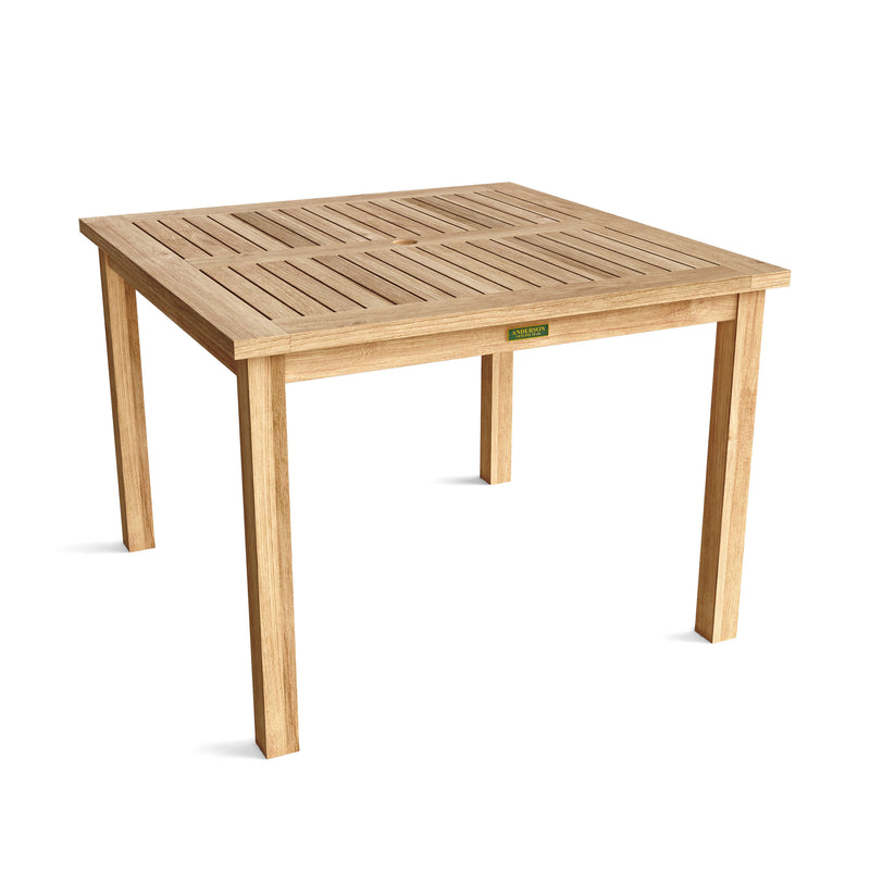 Anderson Teak Bahama 42 inch square dining table - angle view on white background.  
