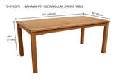 Anderson Teak Bahama 70" dining table with dimensions on a white background.  