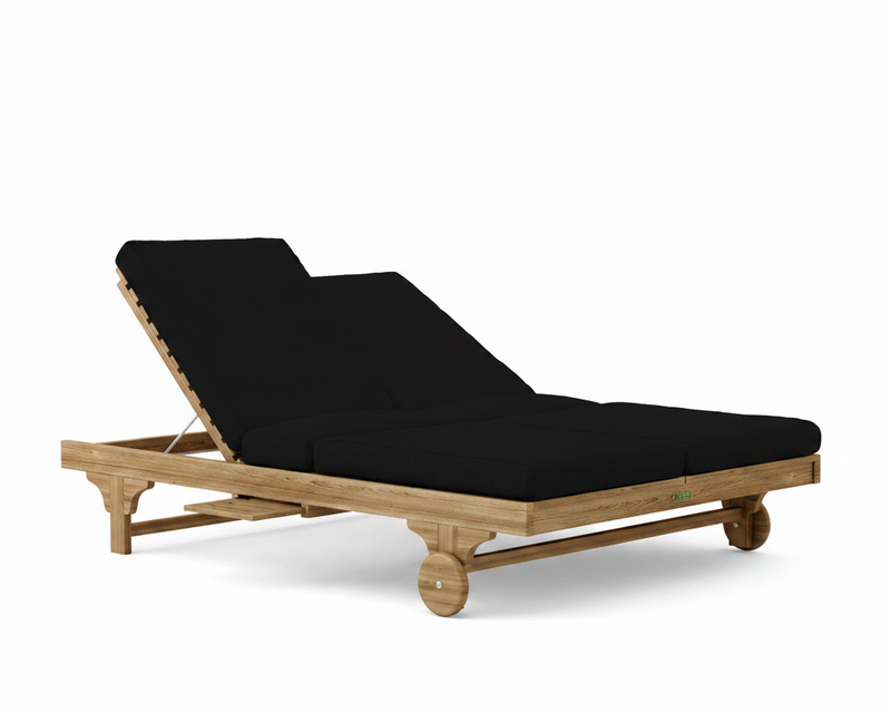 Bel Air double sun lounger with black cushions on a white background. 