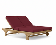 Bel air double sun lounger with burgundy cushions on a white background. 