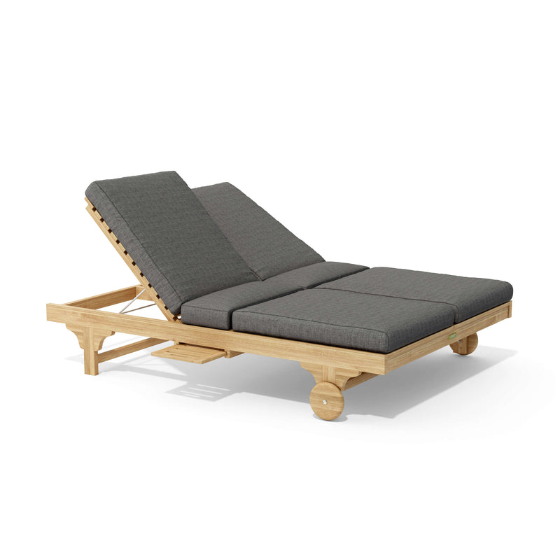 Bel air double sun lounger with cast charcoal cushions on a white background.
