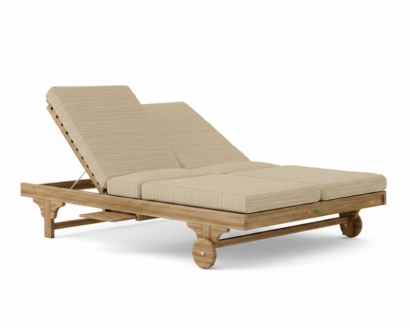 Bel air double sun lounger with dupione sand cushions on a white background.  