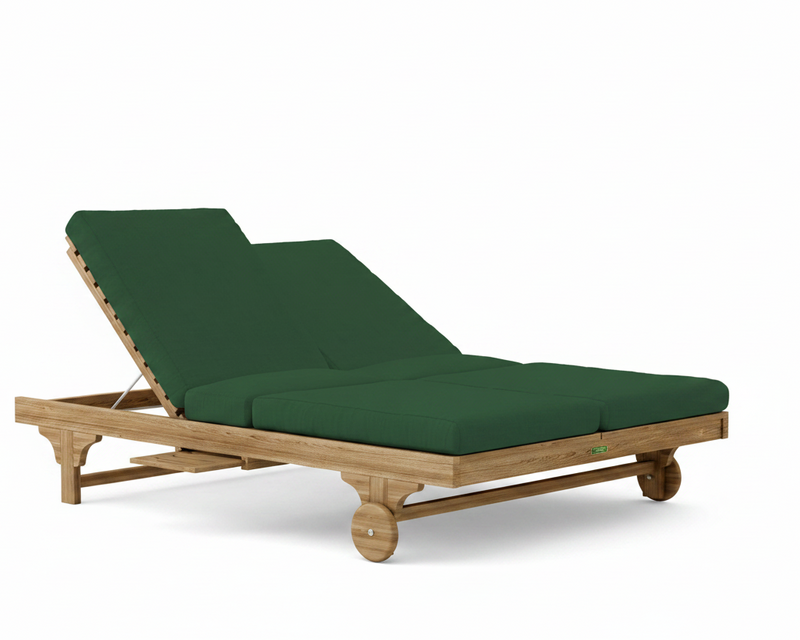 Bel air double sun lounger with forest green cushions on a white background.  