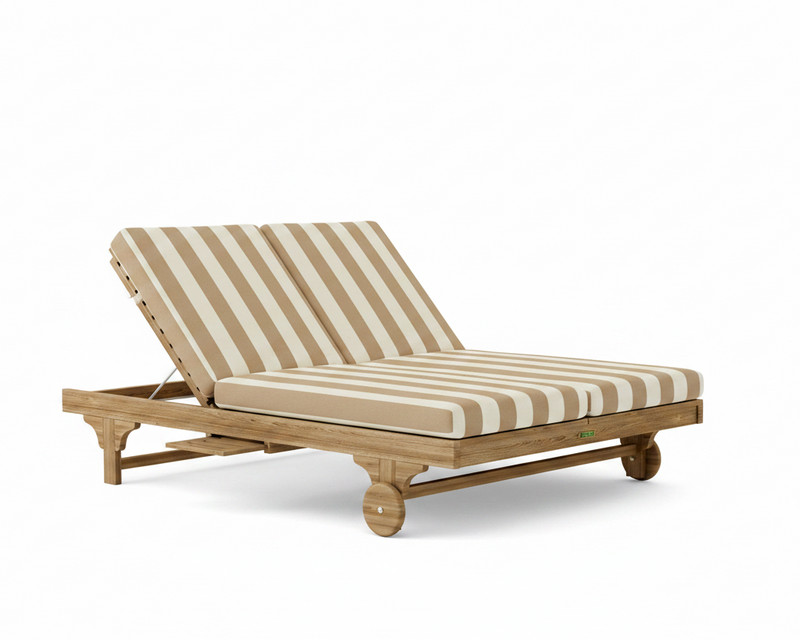 Bel air double sun lounger with maxim heather beige cushions on a white background.  
