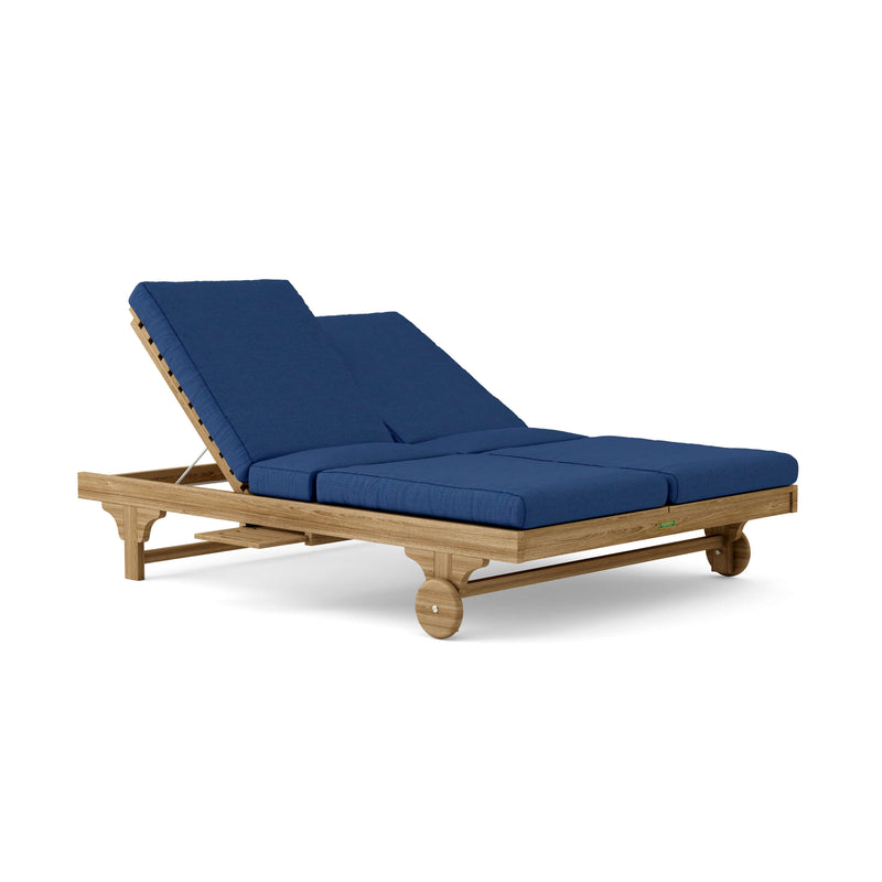 Beil Air double sun lounger with navy cushions on a white background.  