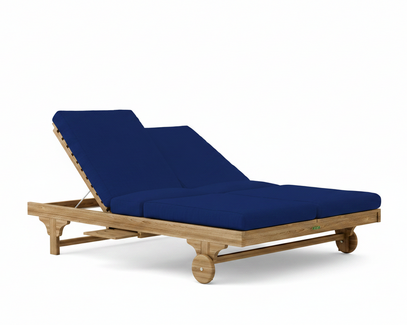 Bel air double sun lounger with true blue cushions on a white background.