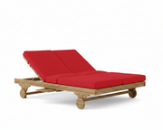 Bel air double sun lounger with jockey red cushions on a white background.  