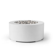 Belmont natural concrete fire pit with natural beach stones on a white background. 