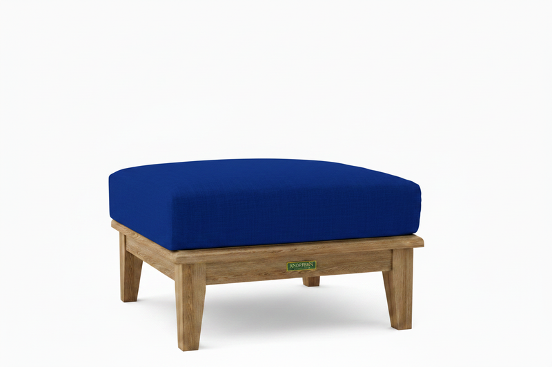 Teak Ottoman with Sunbrella True Blue Cushion 