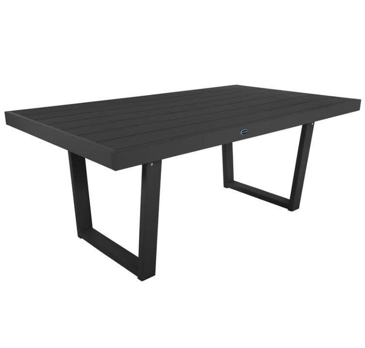 Black rectangular outdoor table on a white background