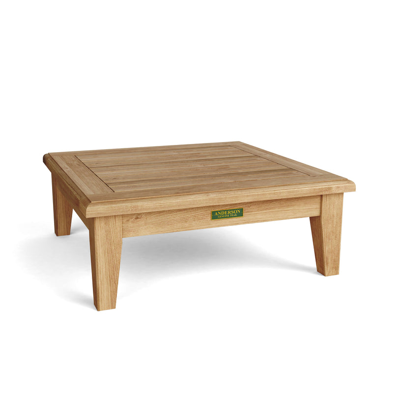 Teak ottoman with anderson teak label on it 