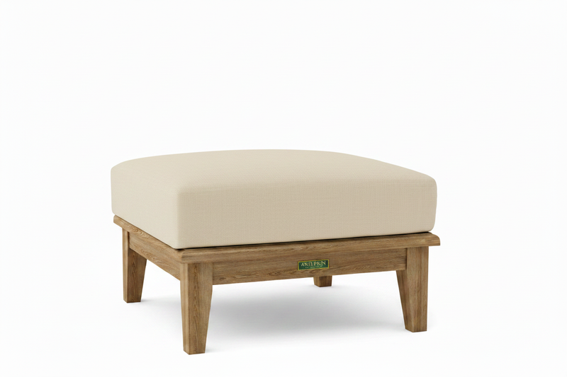 Teak Ottoman with Sunbrella Antique Beige Cushion 
