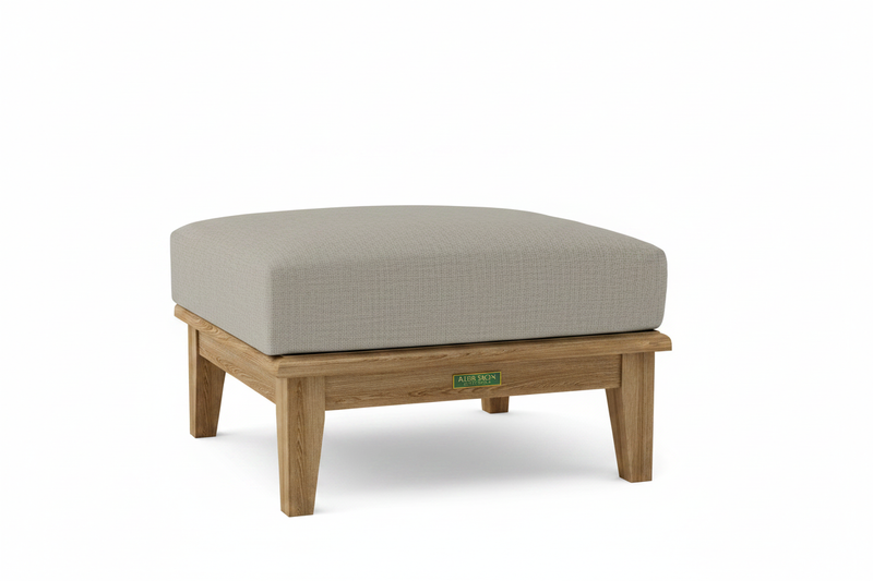 Teak Ottoman with Sunbrella Bliss Smoke Cushion 