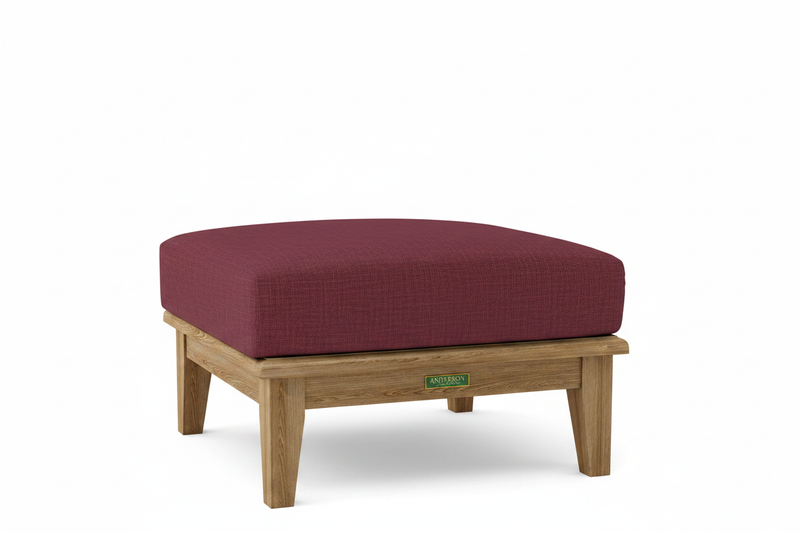 Teak Ottoman with Sunbrella Burgundy Cushion 
