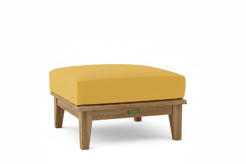 Teak Ottoman with Sunbrella Buttercup Cushion 